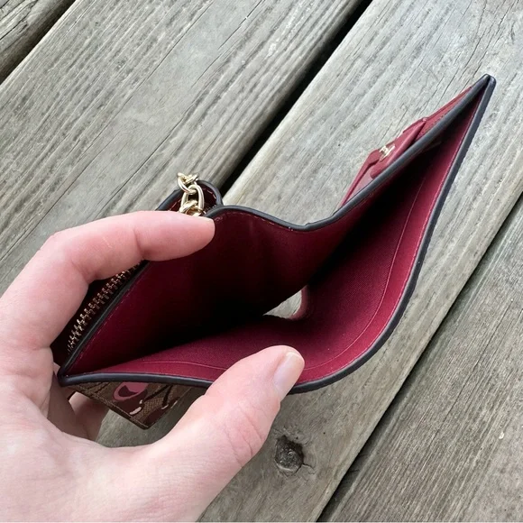 Coach Snap Wallet In Signature Canvas With Cherry Print In Tan Multi Zip Fold - Picture 6 of 13